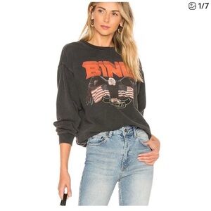 Anine Bing Vintage Bing Sweatshirt Large Gray Eagle Flag Oversized Crew Neck